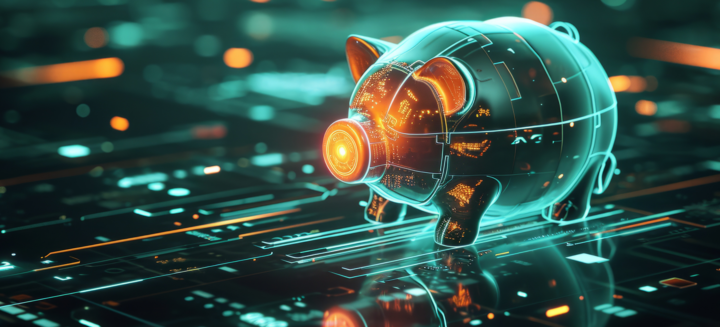 Digital illustration of a futuristic piggy bank